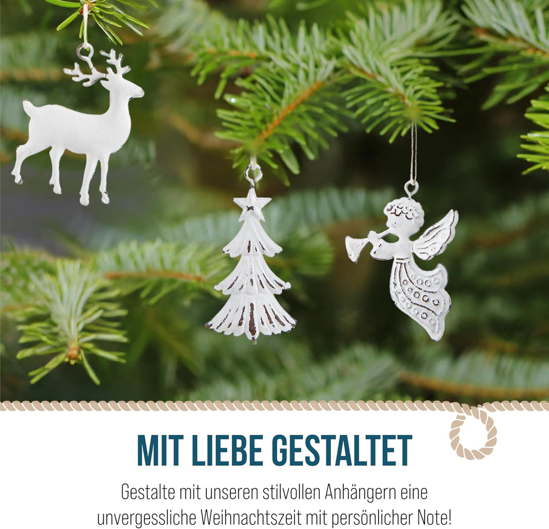 Weihnachtsanhänger Metall, 9er Set: Metallanhänger Tannenbaum, Engel &amp; Rentier, Deko Weihnachten, Vi