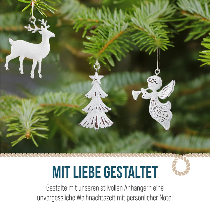 Weihnachtsanhänger Metall, 9er Set: Metallanhänger Tannenbaum, Engel &amp; Rentier, Deko Weihnachten, Vi