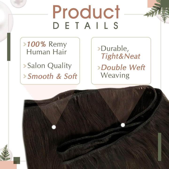RUNATURE Tressen Extensions Dunkelbraun 35cm Sew in Weft Hair Extensions Remy Braun Echthaar Tressen