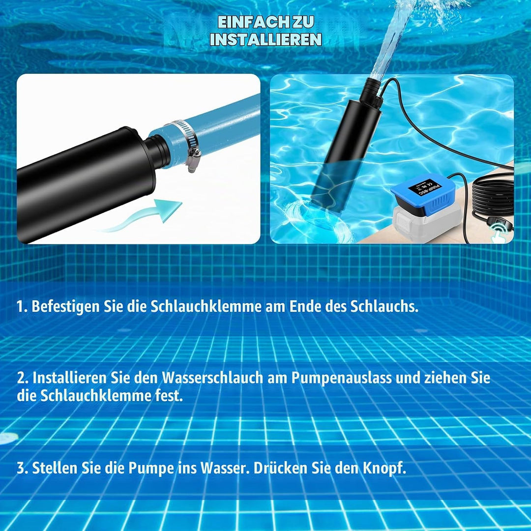 Tragbare Wasserpumpe Sumpfpumpe für Bosch 18V Home and Garden PBA Akku, 120W, 12V Regenfass Wassertr