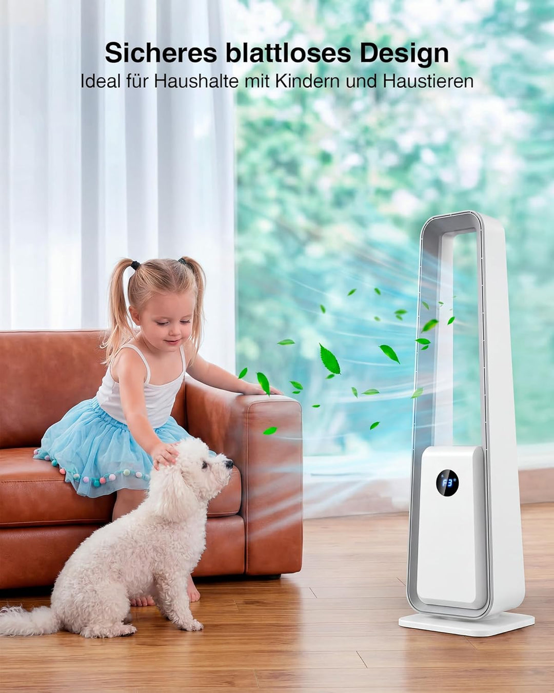 Leise Rotorloser Turmventilator mit Fernbedienung: 75° Oszillation Blattloser Ventilator 3 Modi & 12