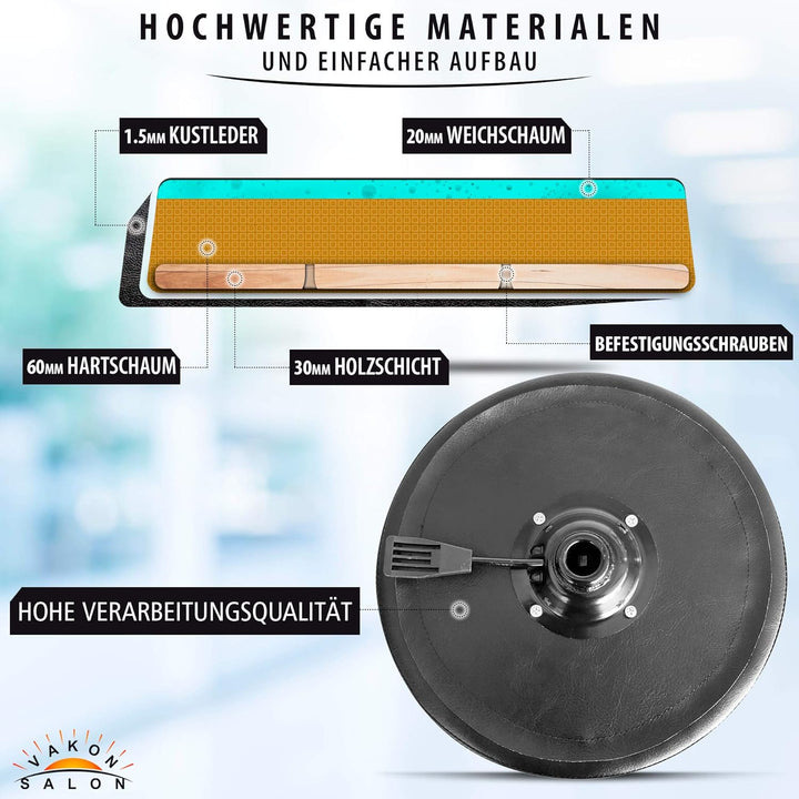 Premium Rollhocker mit Fussring - Höhenverstellbar von 55-75 cm - Rundsitz Drehhocker Arbeitshocker