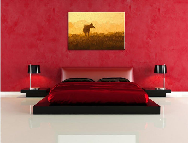 Pixxprint fressende Kuh auf der Weide als Leinwandbild/Grösse: 100x70 / Wandbild/Kunstdruck/fertig b