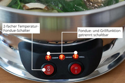 UNOLD 48746 ASIA-FONDUE für 6 Personen mit 6 Gabeln und Körbchen | Mit abnehmbarer Grillplatte, Glas