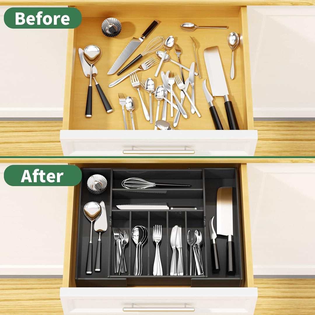NIUBEE Schubladen-Organizer aus Acryl, für Besteck und Utensilien, erweiterbarer Besteck-Organizer u