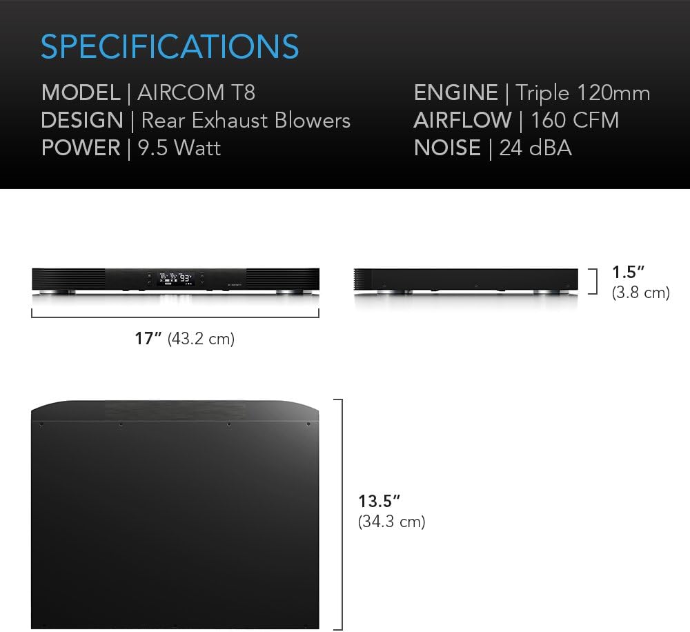 AC Infinity AIRCOM T8, leises Kühlgebläse 17" (43 cm) für Receiver, Verstärker, DVR, AV Cabinet Komp
