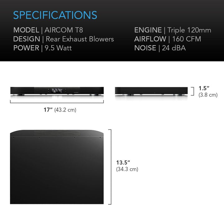 AC Infinity AIRCOM T8, leises Kühlgebläse 17" (43 cm) für Receiver, Verstärker, DVR, AV Cabinet Komp