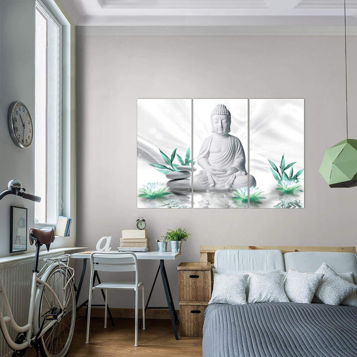 Runa Art Wandbilder Buddha Feng Shui Bild XXL Wohnzimmer Schlafzimmer Grau Türkis Spa Relax 120 x 80