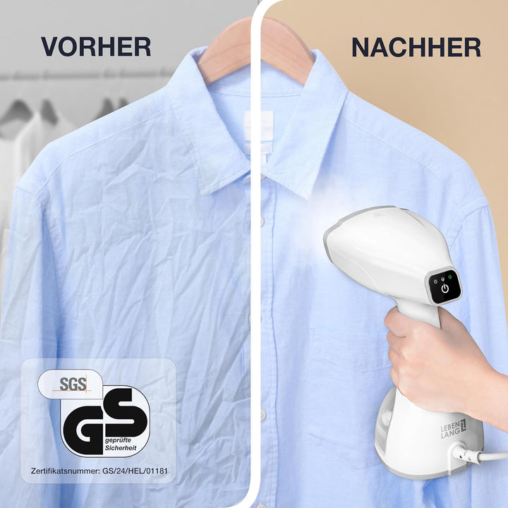 LEBENLANG Steamer Dampfglätter (1500W, 300ml, Quick & Go Automatik) LCD Hand Dampfbürste Dampfglätte