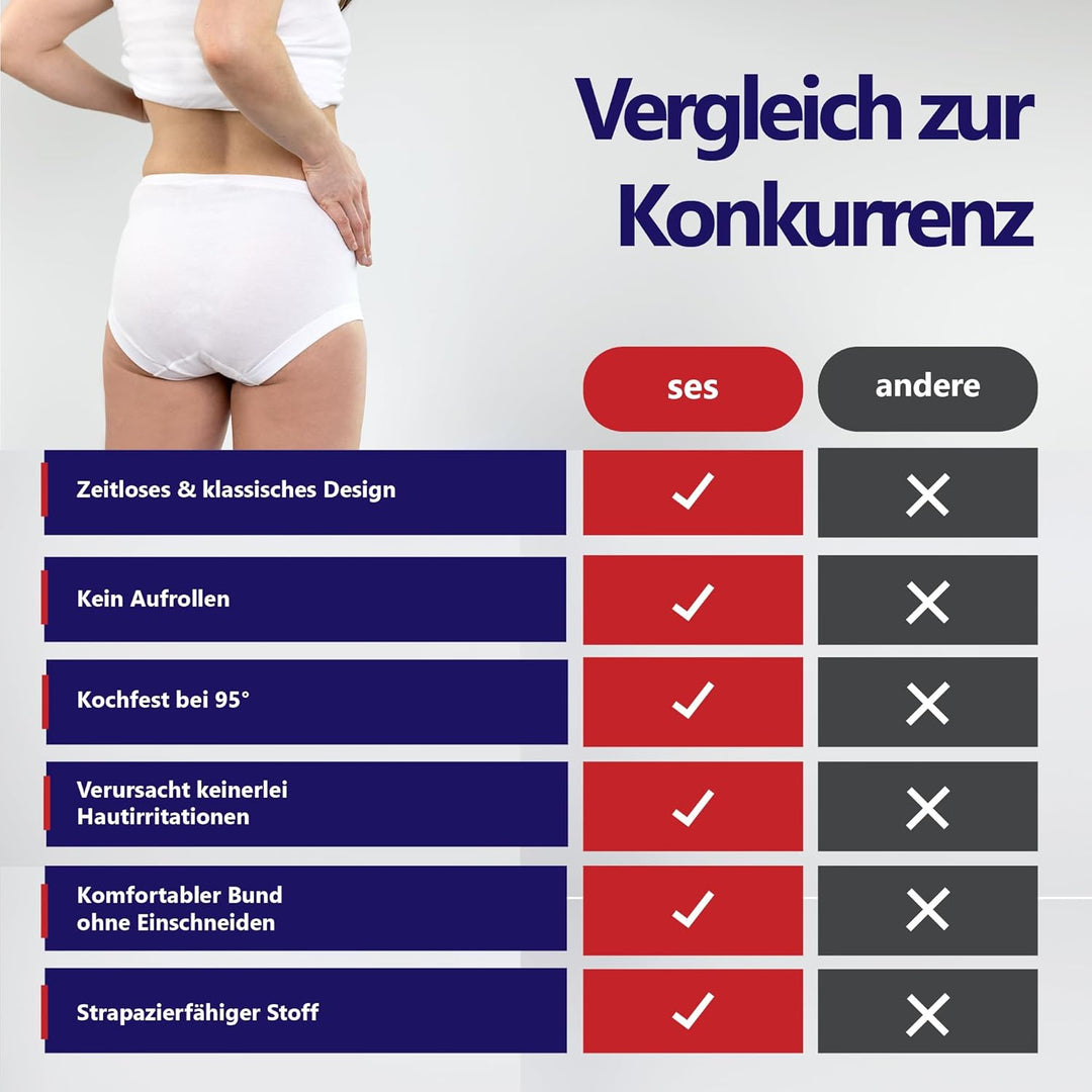 SES Taillenslip Damen Feinripp 5er Pack 38-56 - 100% Baumwolle, hohe Taille &amp; bequemer Weiches Bündc