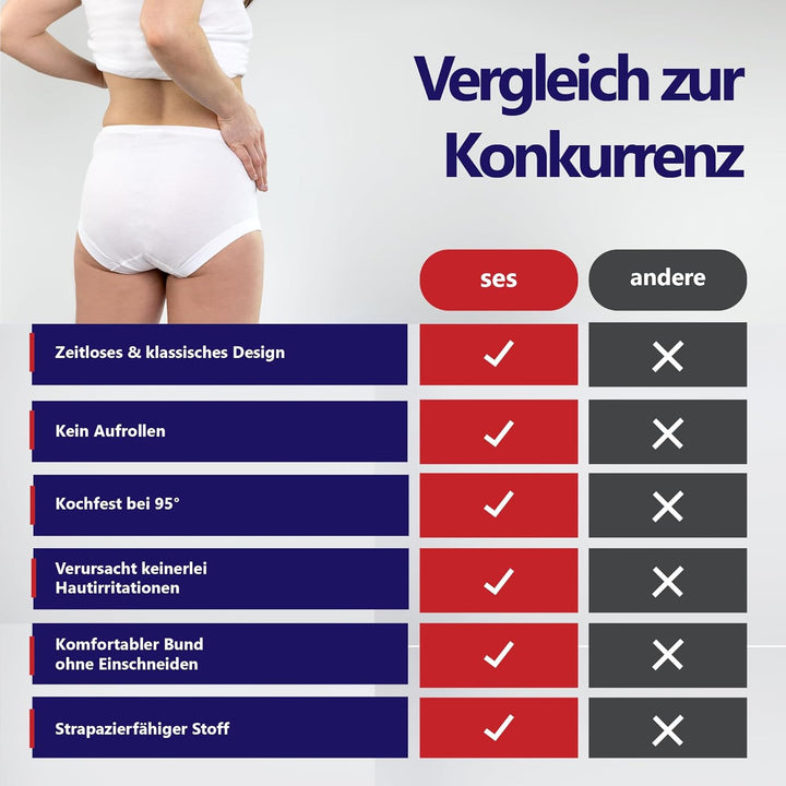 SES Taillenslip Damen Feinripp 5er Pack 38-56 - 100% Baumwolle, hohe Taille &amp; bequemer Weiches Bündc