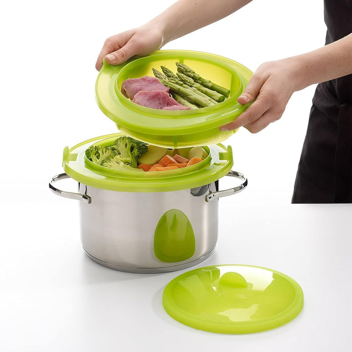 Lékué 2-stufiger Dampfgaraufsatz, grün, Silikon, 22 cm 22x22x8