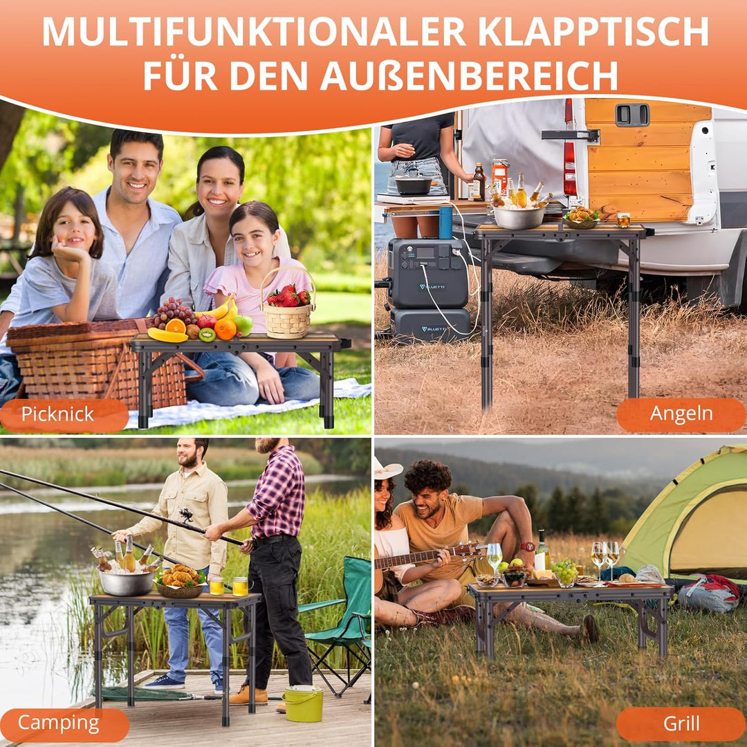 FUNYKICH Campingtisch Klapptisch 58x40cm, Faltbarer Grilltisch mit 3 Höhen Verstellbarer(26/48/70cm)