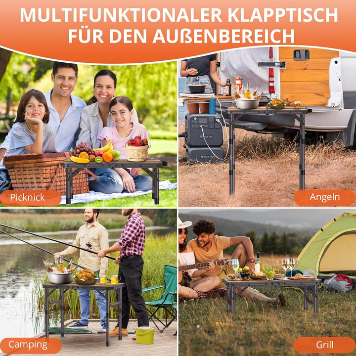 FUNYKICH Campingtisch Klapptisch 58x40cm, Faltbarer Grilltisch mit 3 Höhen Verstellbarer(26/48/70cm)