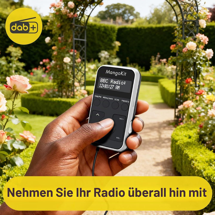 MangoKit Kleines Tragbares Mini DAB/DAB+/UKW-Radio,Digitales Taschenradio mit Kopfhörer,Wiederauflad