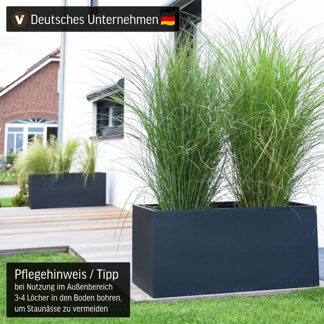 Vivanno Pflanzkübel Pflanztrog Blumentrog Fiberglas Anthrazit Maxi 45x100x45 45x100x45 cm Anthrazit