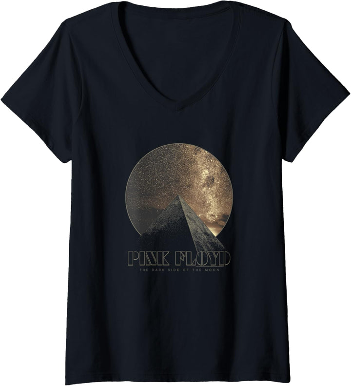 Pink Floyd The Dark Side of the Moon Pyramidenkreis T-Shirt mit V-Ausschnitt