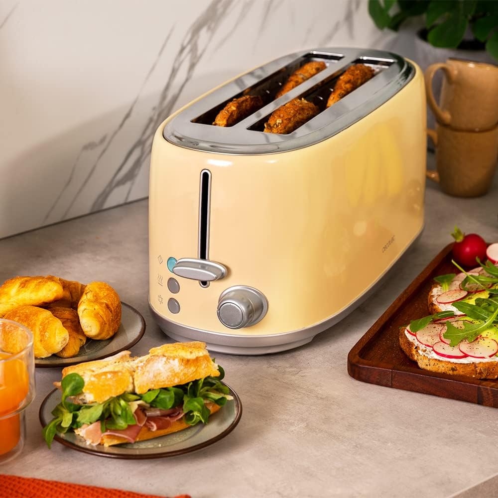 Cecotec Toaster Toast&amp;Taste 1600 Retro Double Beige, 4 Scheiben, 1630 W, 2 Schlitze mit 3,8 cm Breit