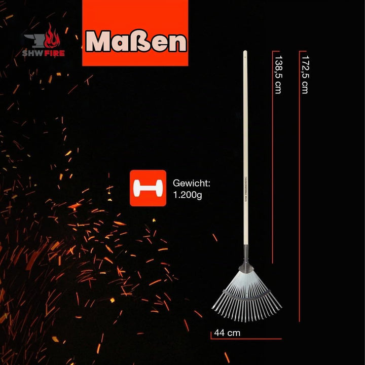Laubbesen verzinkt, 47 cm breit, 135 cm Eschenholzstiel - robuster Fächerbesen &amp; Laubrechen für Laub
