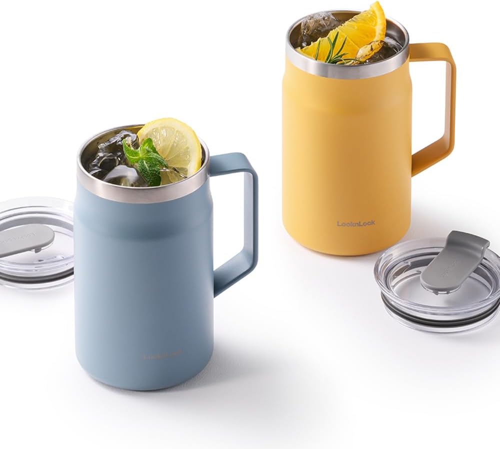LocknLock Metro Becher Premium 18/8 Edelstahl doppelwandig isoliert mit Griff, perfekt für Tisch mit