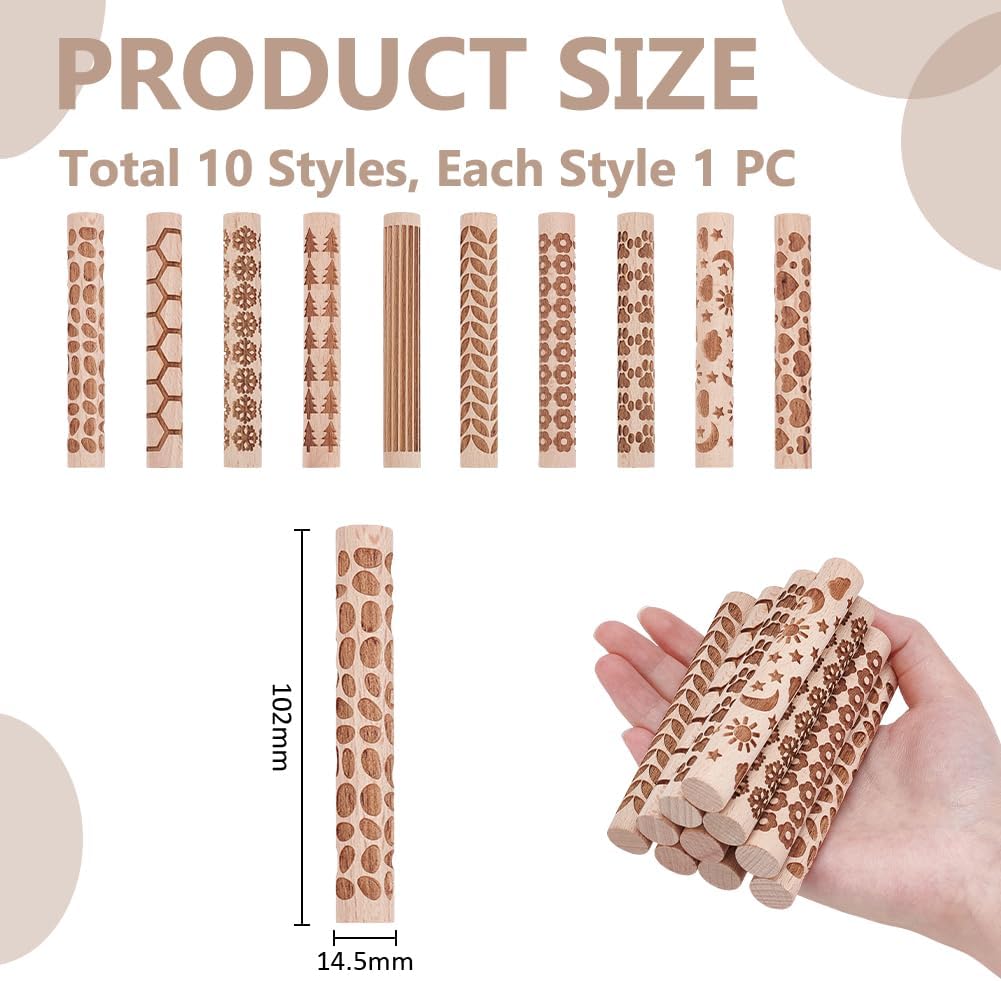 UNICRAFTALE 10 Stück 10 Stile Holz Texturwalzen Set Für Töpferkeramik Stempelroller Werkzeuge 10,2 c