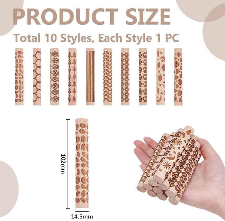 UNICRAFTALE 10 Stück 10 Stile Holz Texturwalzen Set Für Töpferkeramik Stempelroller Werkzeuge 10,2 c