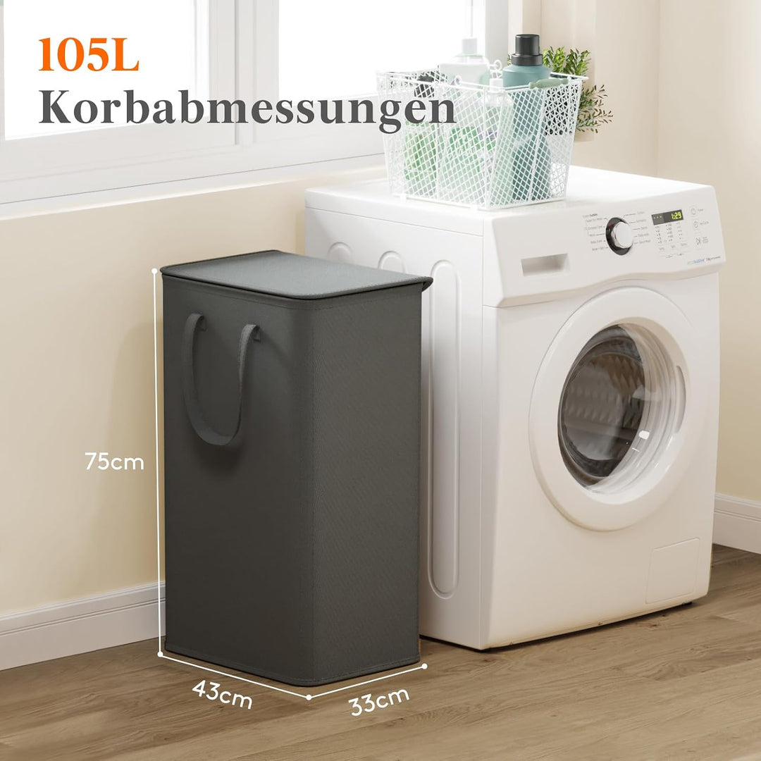 Lifewit 105L Wäschekorb mit Deckel, Wäschekorb Waschenkorbe Faltbar, Wäschesammler mit Griffen, Wäsc