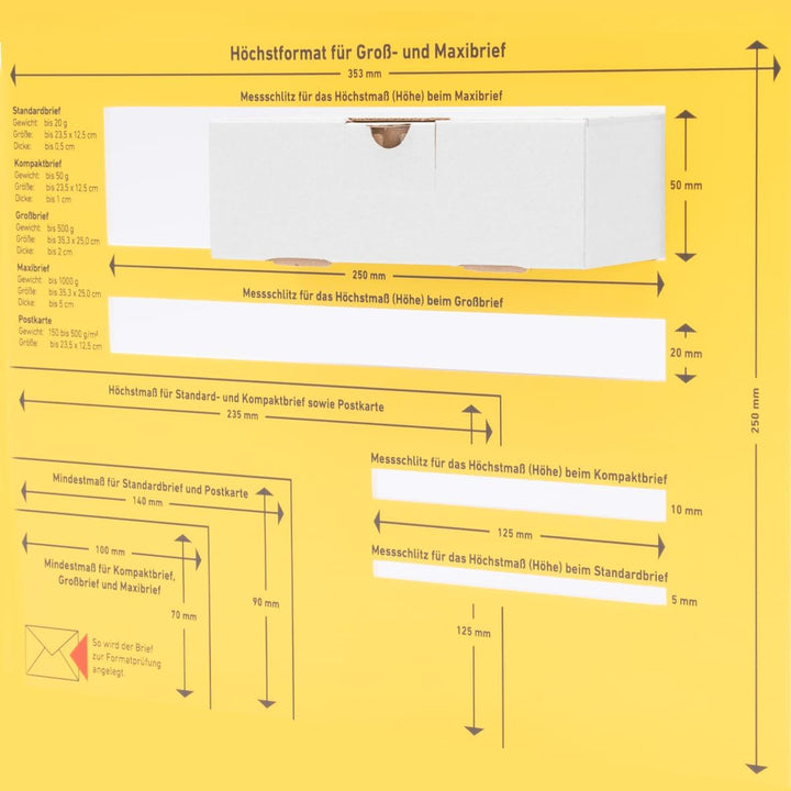 500 Maxibriefkartons Versandkartons Faltschachtel Faltkarton Maxibrief 160 x 110 x 50 mm, Weiss, MB-