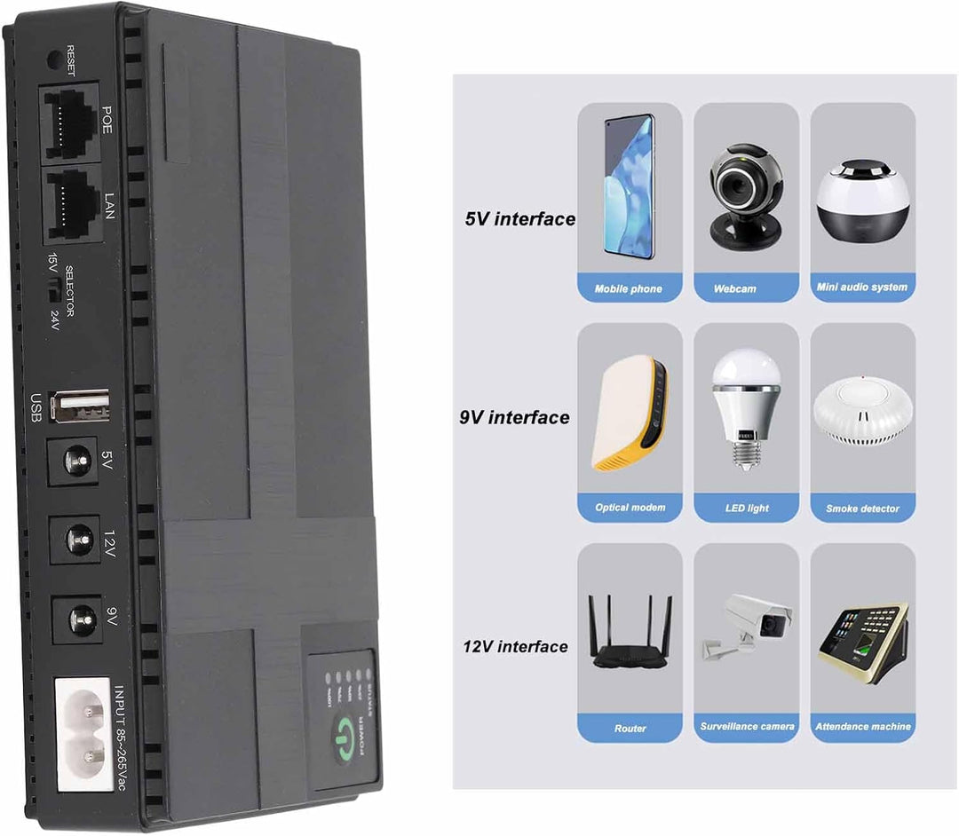 Mini UPS Batterie Backup, 10400mAh 18Wh Unterbrechungsfreie Stromversorgung mit DC 12V 9V 5V 2A Ausg