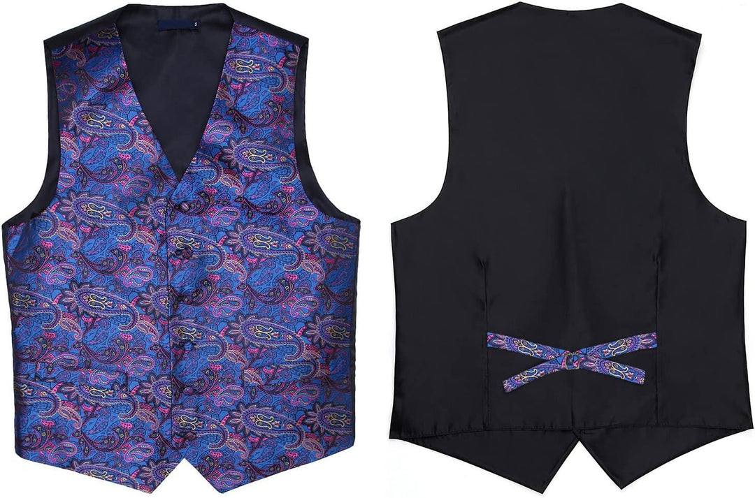 Enlision Herren Paisley Floral Jacquard Weste & Krawatte und Pocket Square Weste Anzug Set L Blau Ro