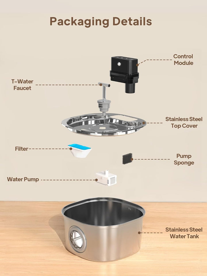 Edelstahl-Katzenbrunnen mit 3 Betriebsmodi: 3,2L kabelloser Trinkbrunnen für Katzen, Ultra-leise Pum