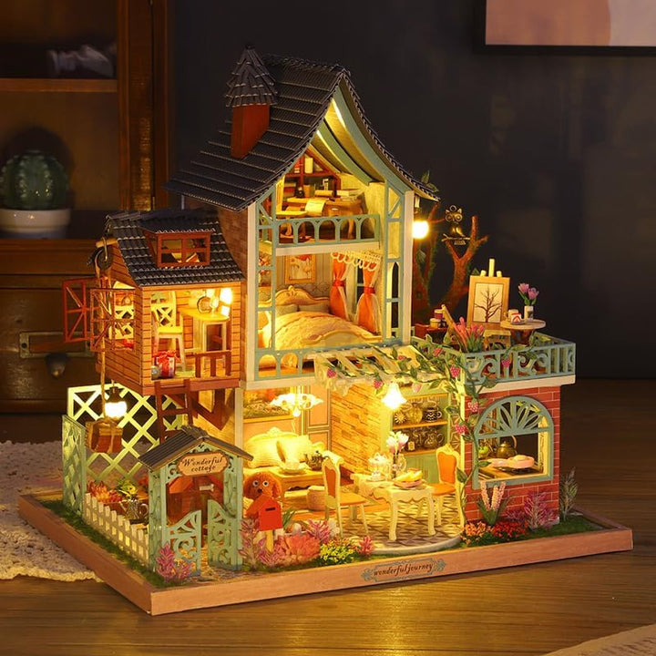 Cuteefun DIY Puppenhaus Miniatur Haus zum Selber Bauen für Erwachsene, Miniatur Puppenhaus Kit mit M