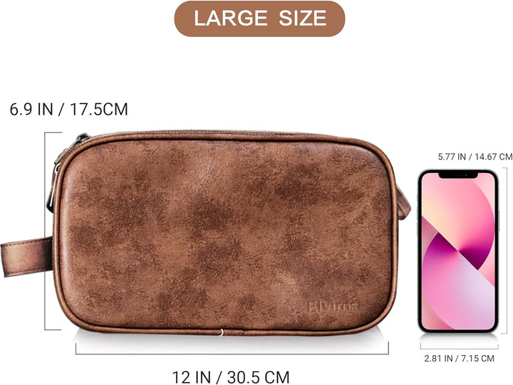 Elviros Kulturbeutel PU-Leder für Herren grosse wasserdichte Reise-Kulturtasche Waschtasche im Bade