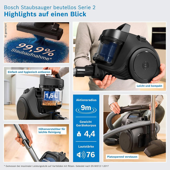 Bosch Staubsauger beutellos Serie 2 inkl. Hartbodendüse BGS05BA2TH, Schwarz