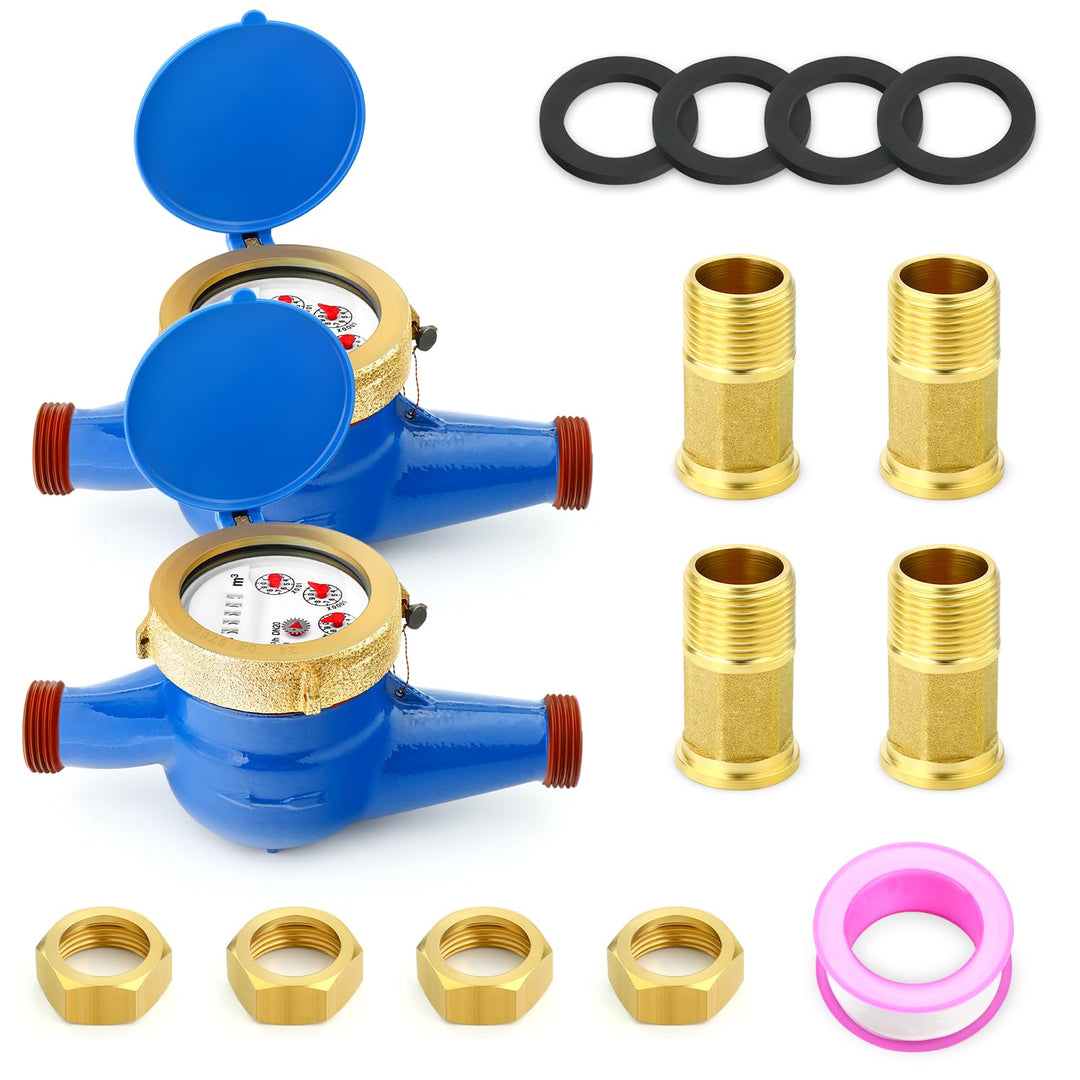 MEANLIN 2PCS 3/4" BSP Kupplungen Wasserzähler Kaltwasser-Zähler für Garten oder Haushalt 20 mm Messu