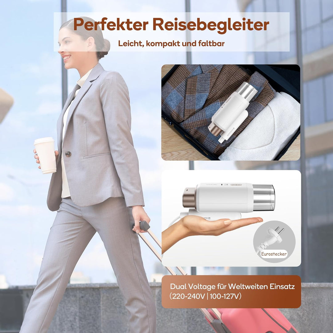 Newbealer Steamer Reise Dampfglätter, 2-in-1 Reisebügeleisen mit umschaltbarer Spannung - 220V/120V,