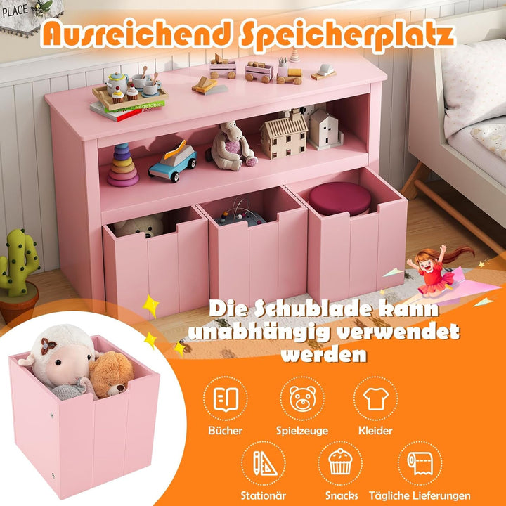 COSTWAY Spielzeugschrank für Kinder, Kommode mit 3 Schubladen, Spielzeug-Organizer für Kinderzimmer