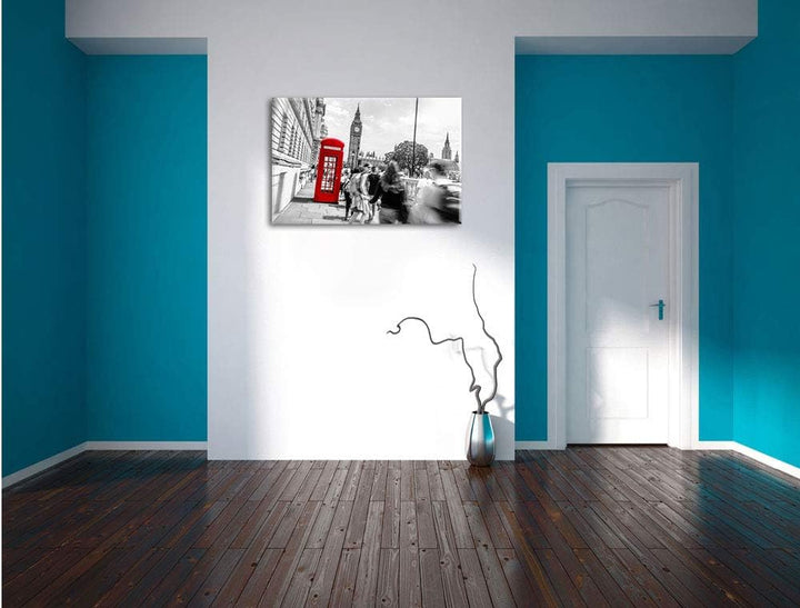Pixxprint Typische Telefonzelle in London als Leinwandbild/Grösse: 100x70 cm/Wandbild/Kunstdruck/fer