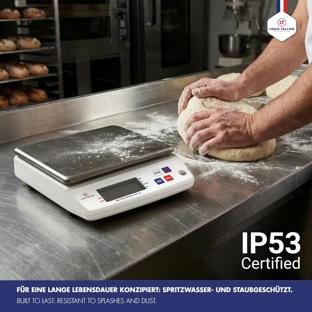 Professionelle Digitale Küchenwaage 10 kg IP53-240x240x75 mm | Präzise Messungen bis 10 kg • IP53-Sc