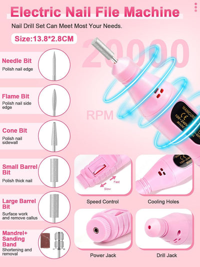 Acryl Nagelset Nägel Selber Machen: Gelnägel Set mit UV Lampe 80W Elektrische Nagelfräser - 3 Farbe