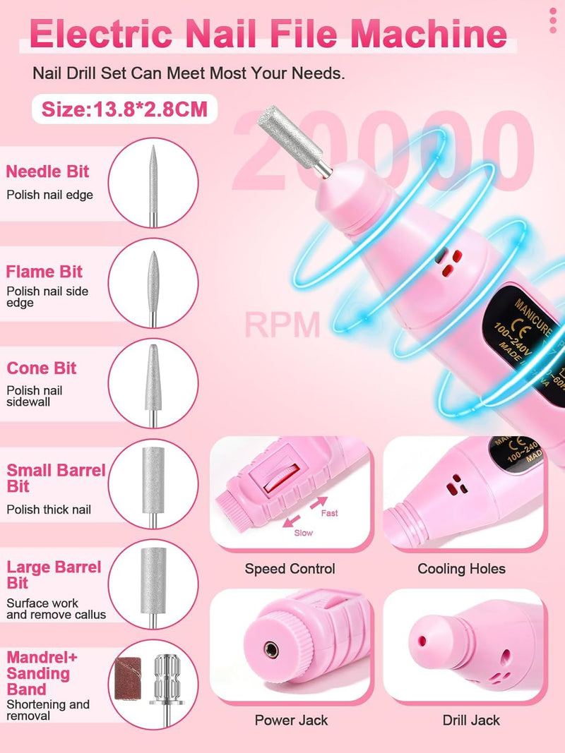 Acryl Nagelset Nägel Selber Machen: Gelnägel Set mit UV Lampe 80W Elektrische Nagelfräser - 3 Farbe