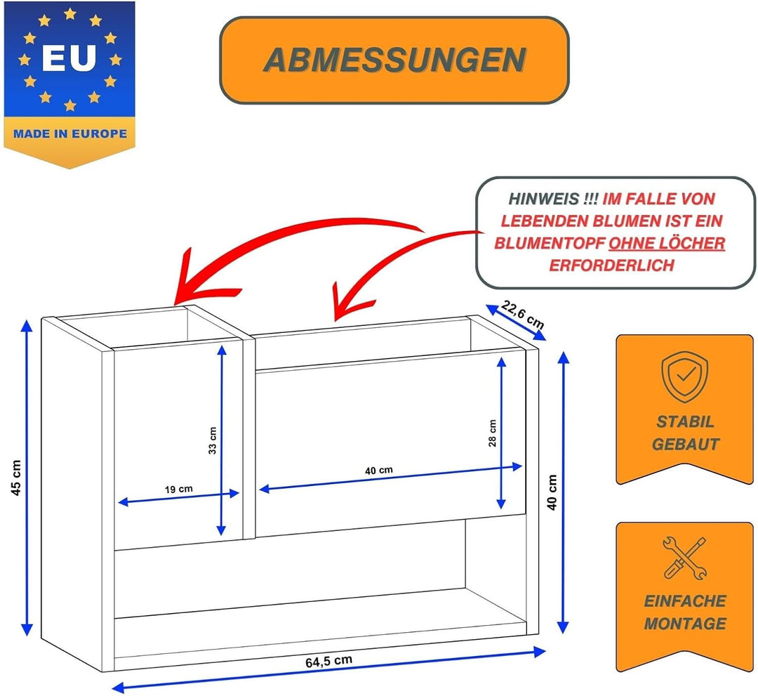 CraftPAK Blumenständer für Innen | Pflanzenständer aus hochwertigem Holzwerkstoff H45 x L64,5 x B22,