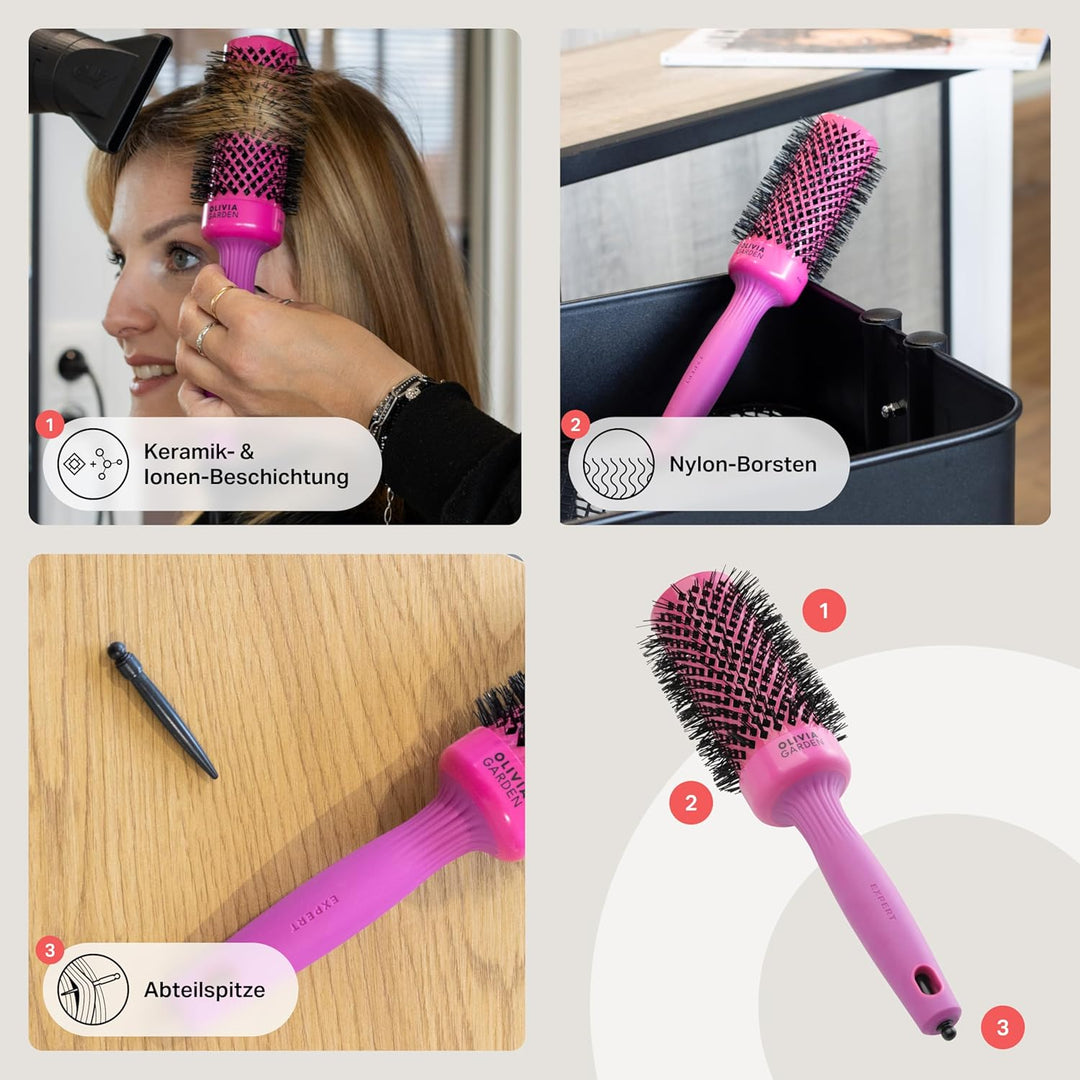 Olivia Garden Expert Blowout Shine – Pink - 45 - Runde, antistatische Keramikbürste für glänzende un
