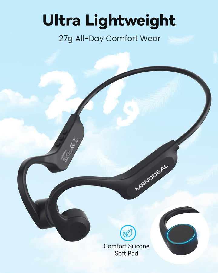 MONODEAL Knochenschall Kopfhörer Bluetooth 5.3 Open-Ear Kopfhörer, Typ-C Ladeanschluss, IPX6 wasserd