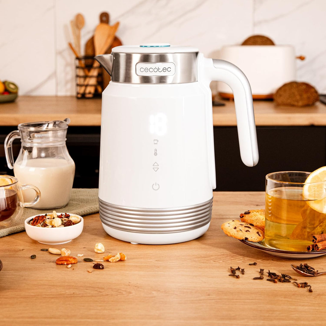 Cecotec Elektrischer Wasserkocher ThermoSense 600 Touch White, 1,7 l, 2200 W, BPA-frei, Edelstahl un