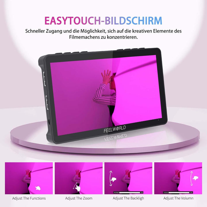 Feelworld F5 Pro V4 6 Zoll Touchscreen 3D LUT DSLR Kamera Field Monitor mit externem Kit Installiere