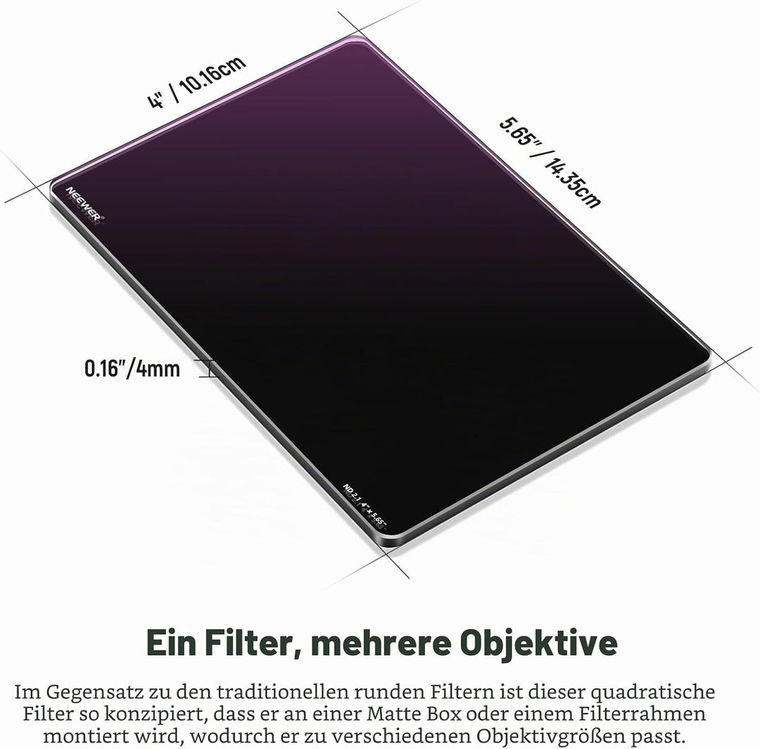 NEEWER ND2.1 (7 Stopps) quadratischer ND Filter, 4 x 5,65Zoll, doppelseitiger 30 Multi Nano beschich