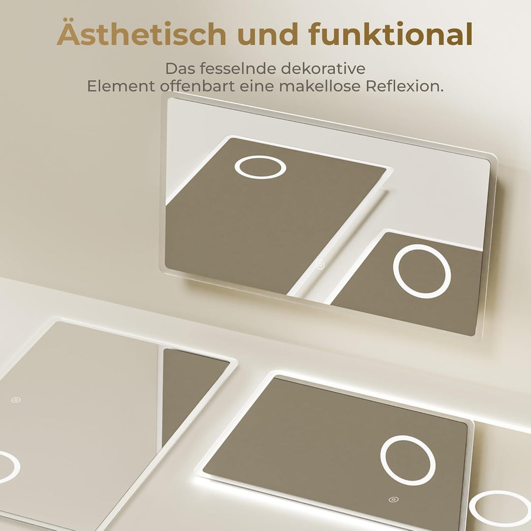Heilmetz Badspiegel mit Beleuchtung LED 120x60cm, Badezimmerspiegel mit Beleuchtung+3X Vergrösserung