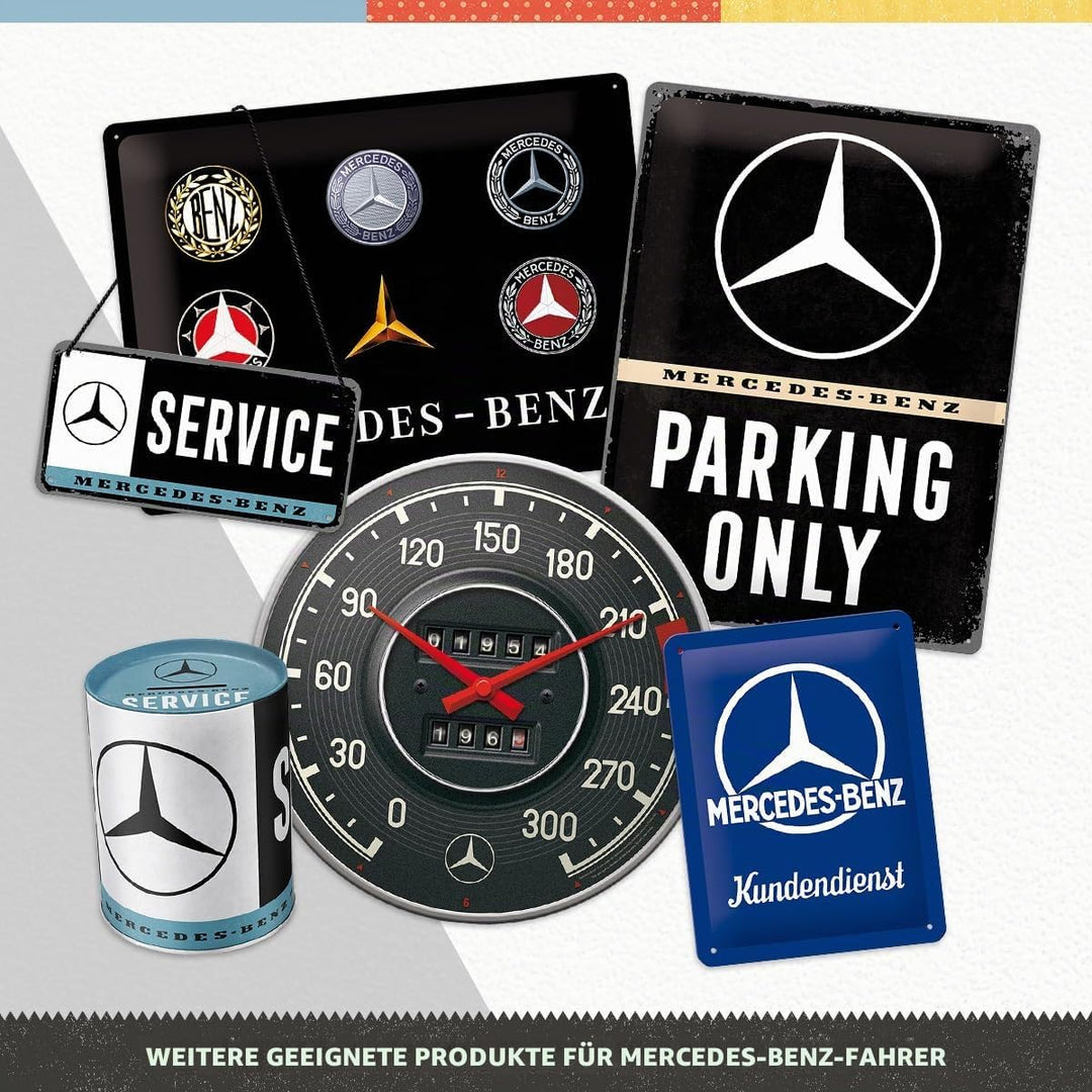 Nostalgic-Art Retro Wanduhr, Ø 31 cm, Mercedes-Benz – Silver & Blue – Geschenk-Idee für Mercedes-Ben