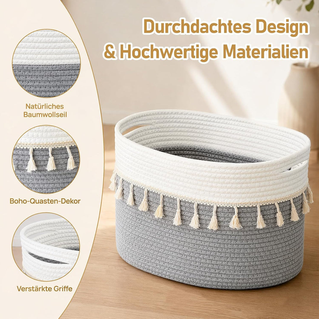 Aufbewahrungskorb Kinderzimmer Wickeltisch Organizer für Babys Kinder Spielzeug Korb, Quasten-Design